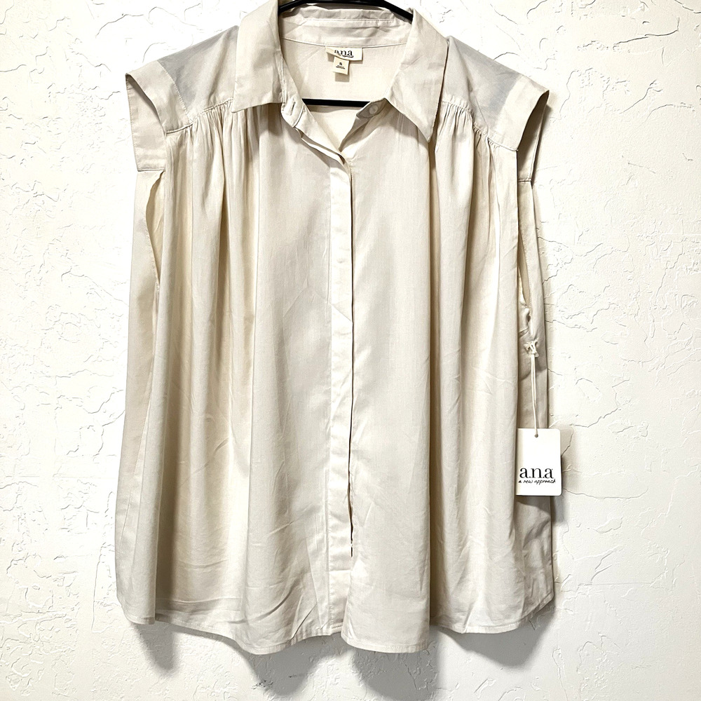 a.n.a. Beige Button Up Sleeveless Blouse Neutral Minimalist Casual Sz XL NWT